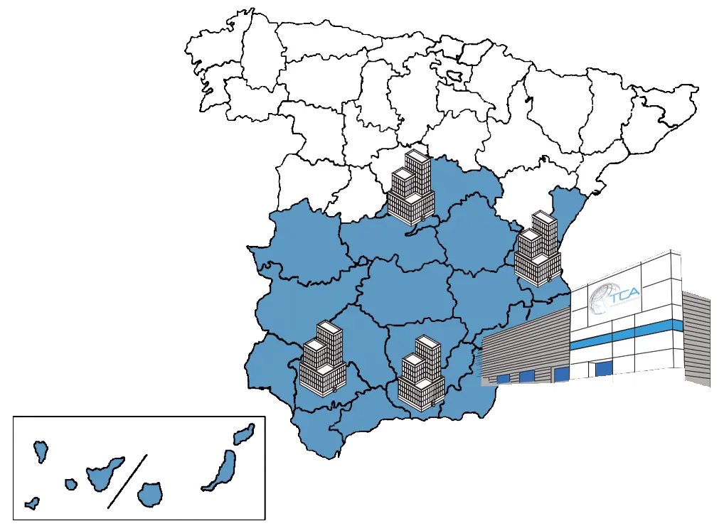 Mapa España con sedes TCA